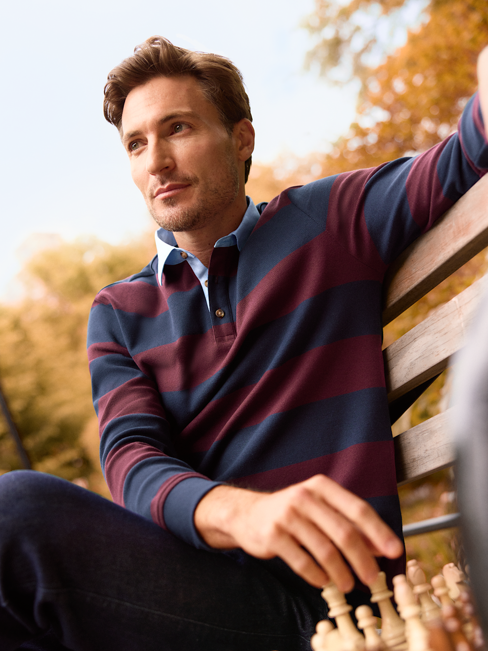 Alternate Shot of Men's Navy/Burgundy Stripe Knitwear  - 4