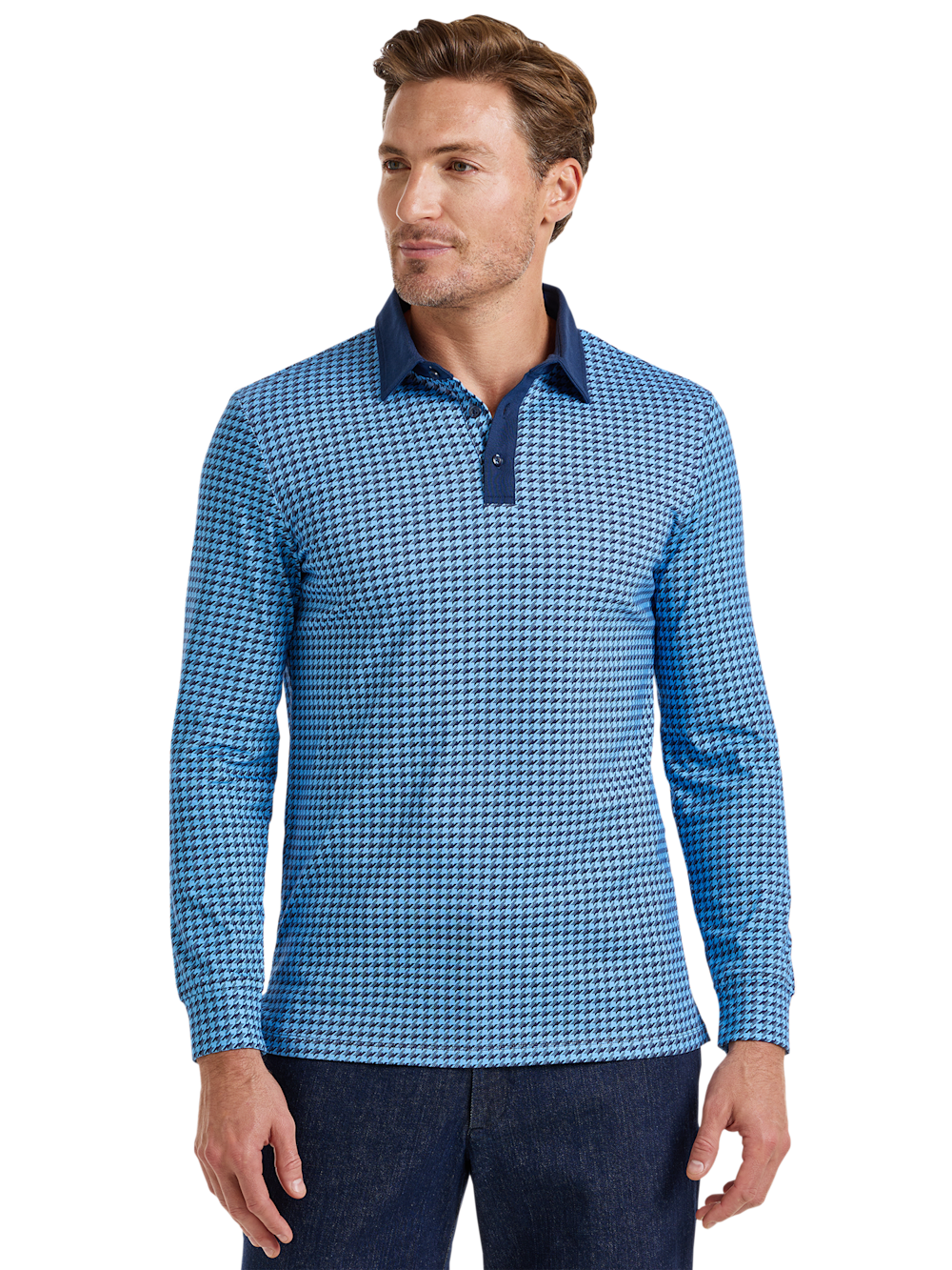 Alternate Shot of Men's Navy Houndstooth Knitwear  - 1