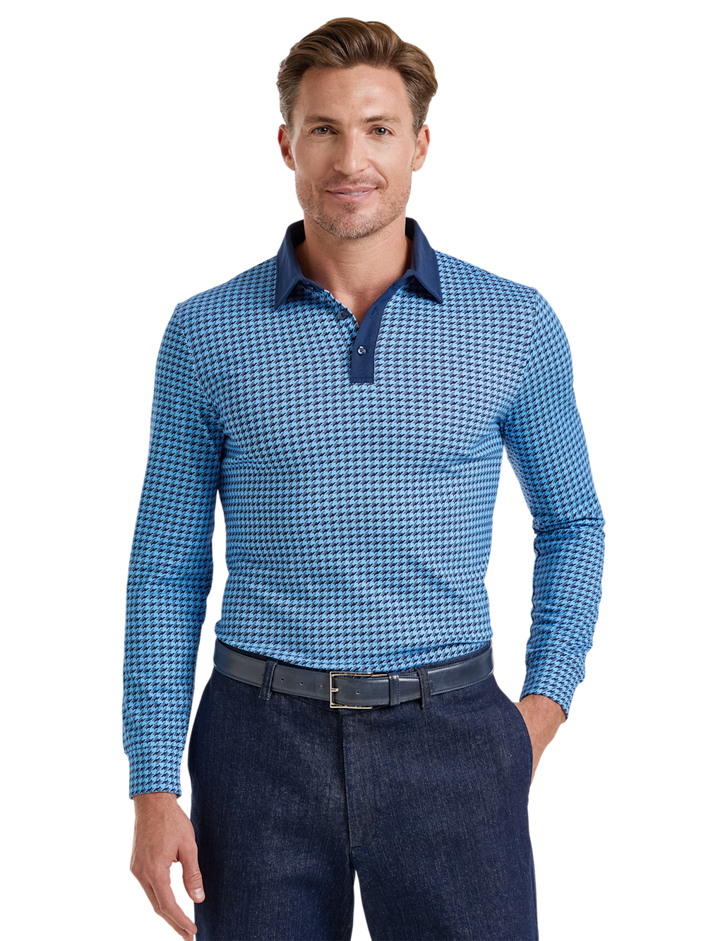 Alternate Shot of Men's Navy Houndstooth Knitwear  - 2