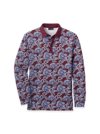 Cotton Three Button Polo - Burgundy Multi