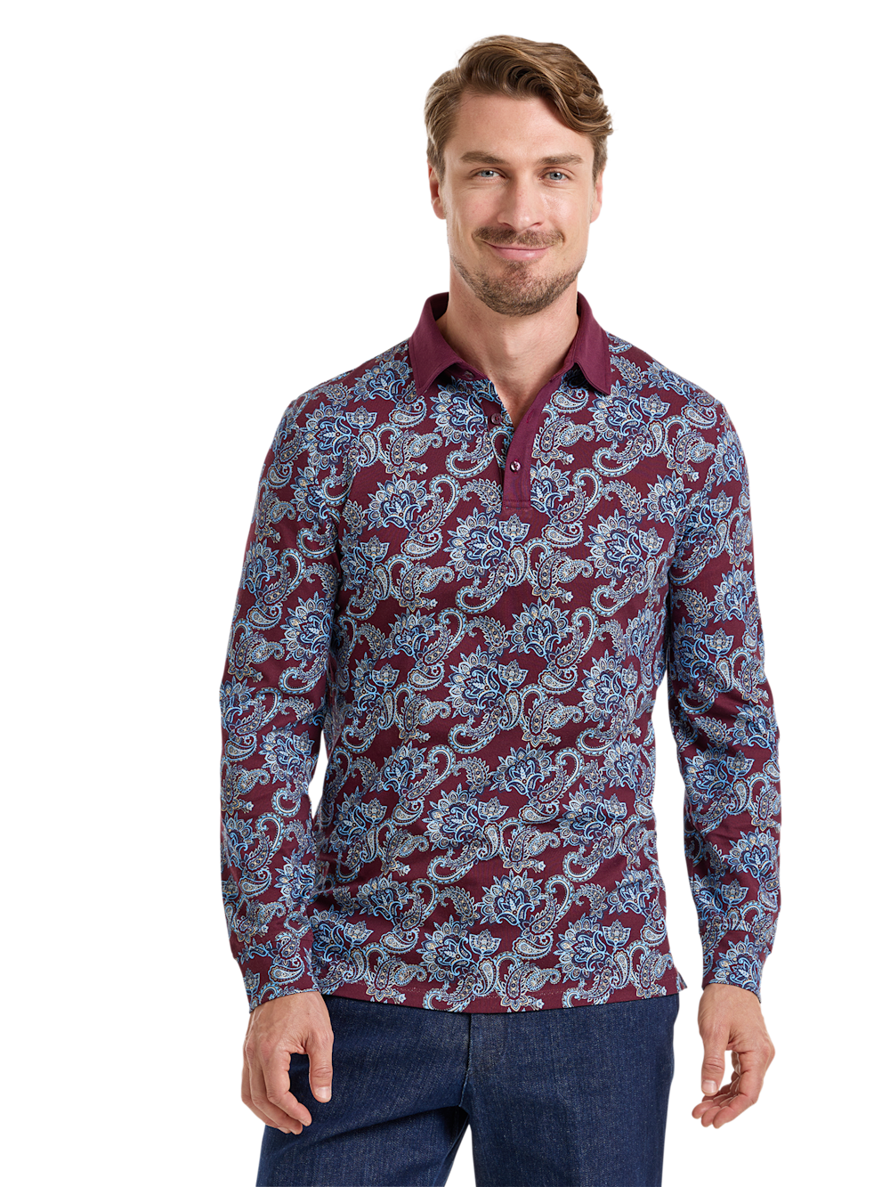 Alternate Shot of Men's Burgundy Multi Paisley Knitwear  - 1