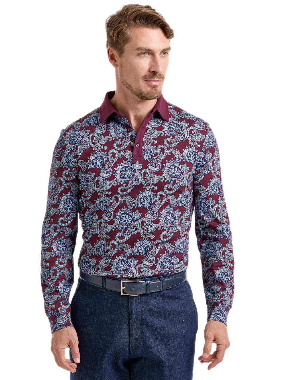 Alternate Shot of Men's Burgundy Multi Paisley Knitwear  - 2