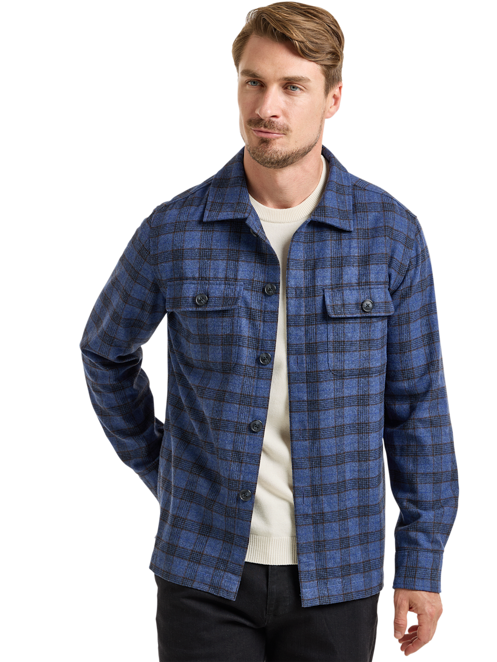 Alternate Shot of Men's Blue Multi Plaid Knitwear 