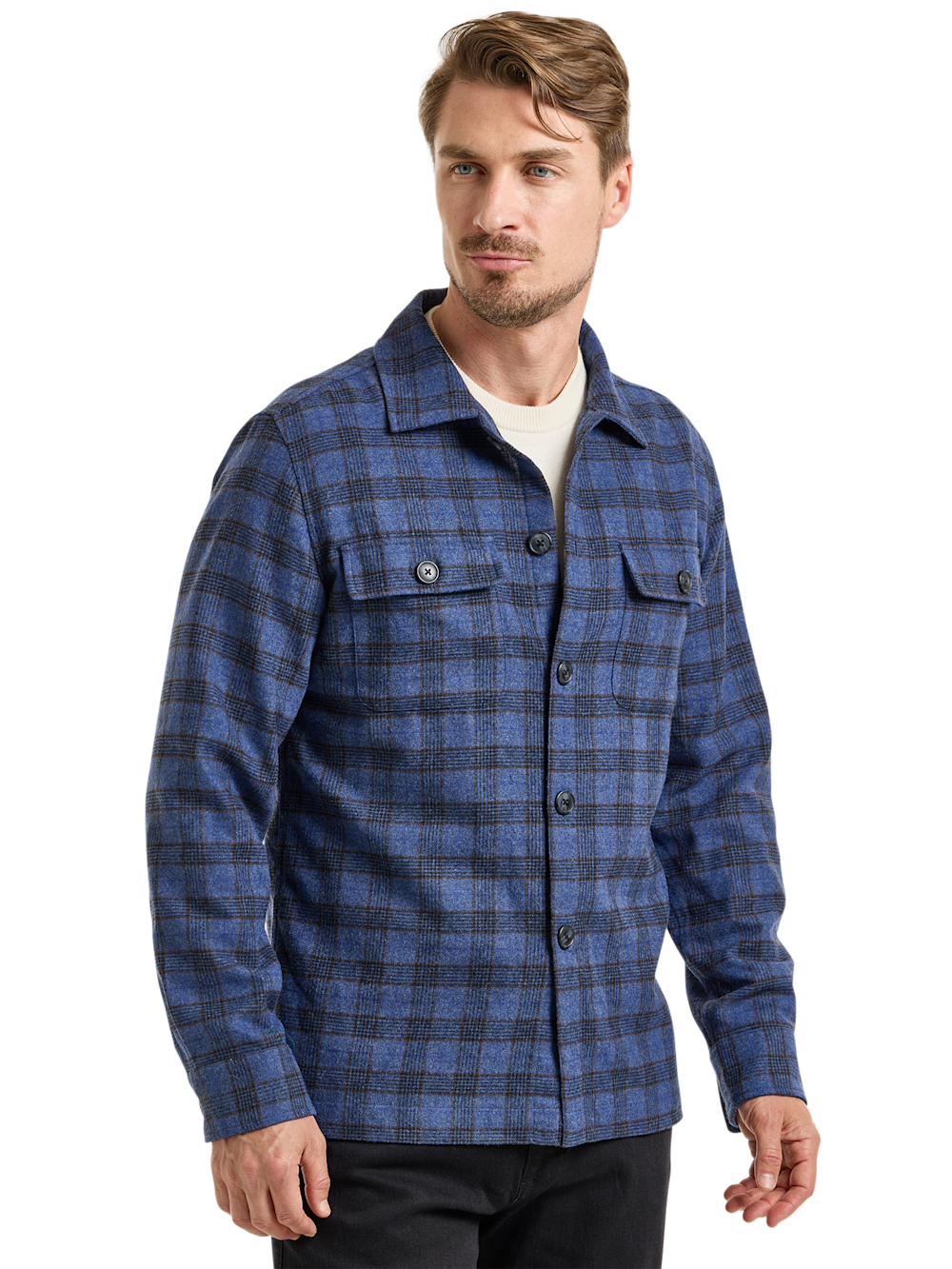 Alternate Shot of Men's Blue Multi Plaid Knitwear  - 2