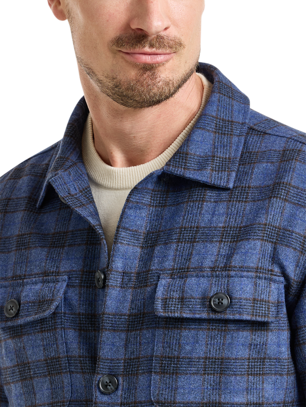 Alternate Shot of Men's Blue Multi Plaid Knitwear  - 3