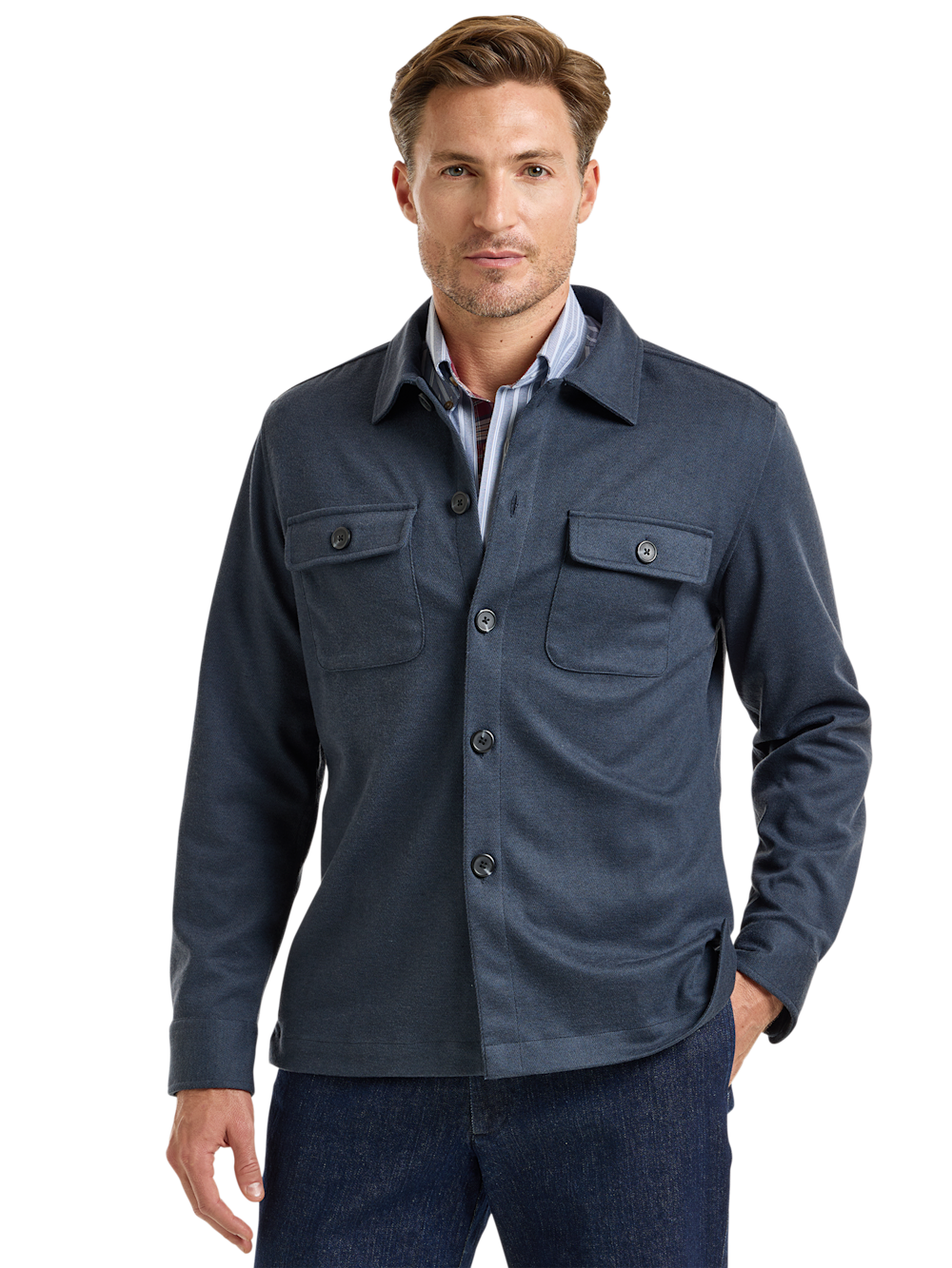 Alternate Shot of Men's Navy Herringbone Knitwear  - 2