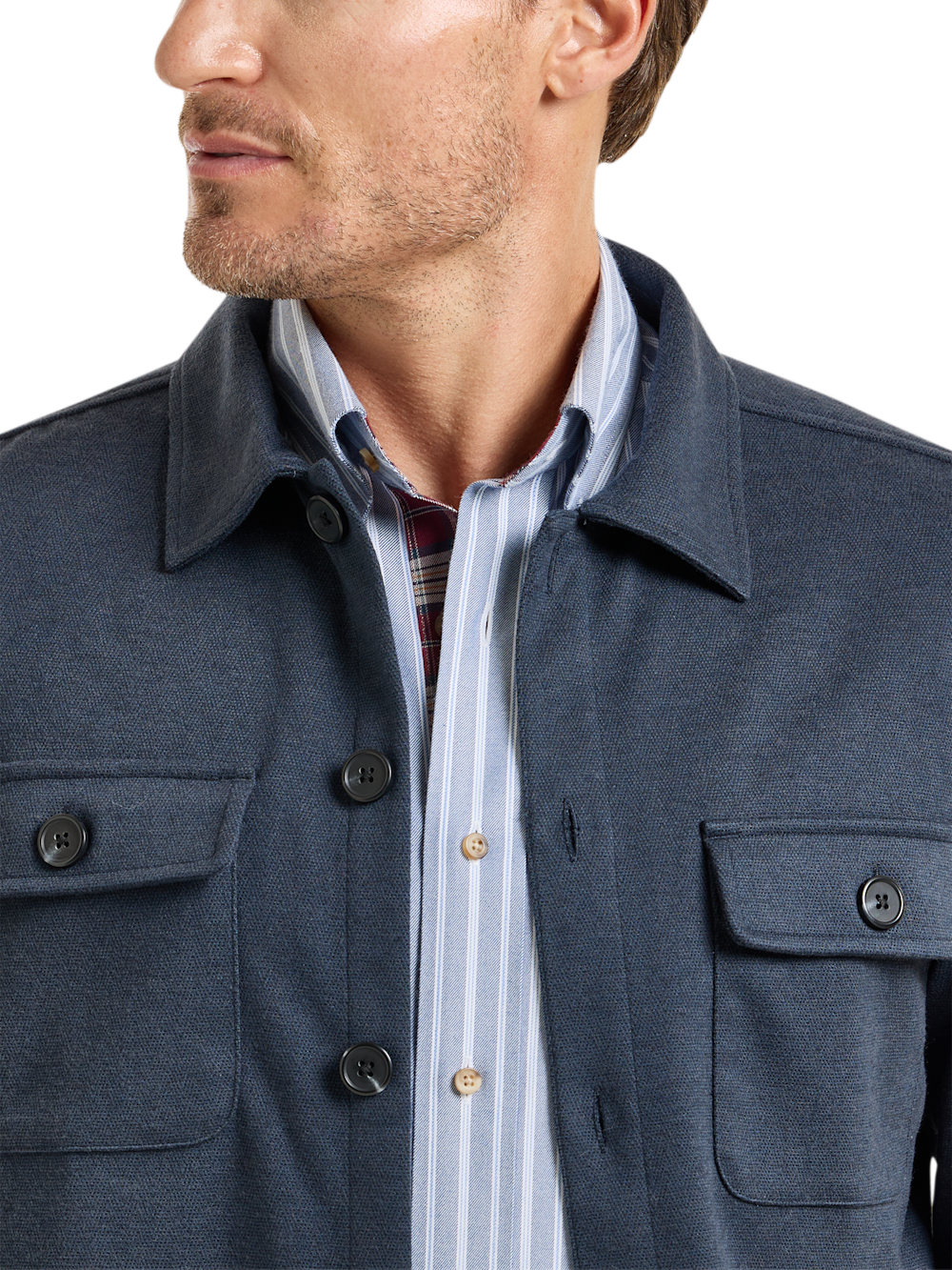Alternate Shot of Men's Navy Herringbone Knitwear  - 3