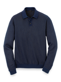 Cotton Blend Three Button Polo - Navy