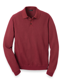 Cotton Blend Three Button Polo - Burgundy