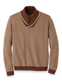 Cotton Shawl Collar Sweater - Ivory/brown