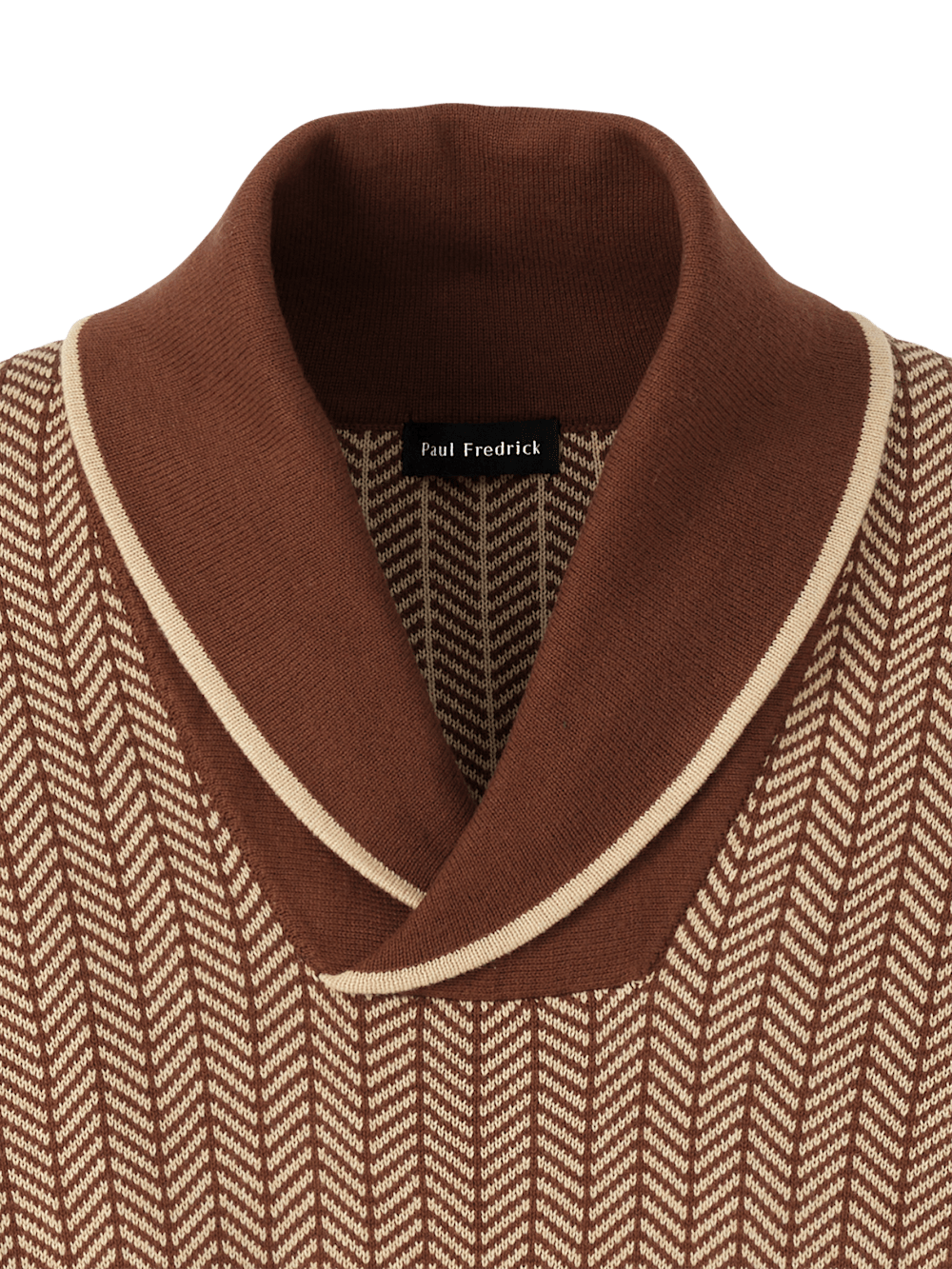 Cotton Shawl Collar Sweater - Ivory/brown – Paul Fredrick Cotton Shawl Collar Sweater - Ivory/brown – Paul Fredrick