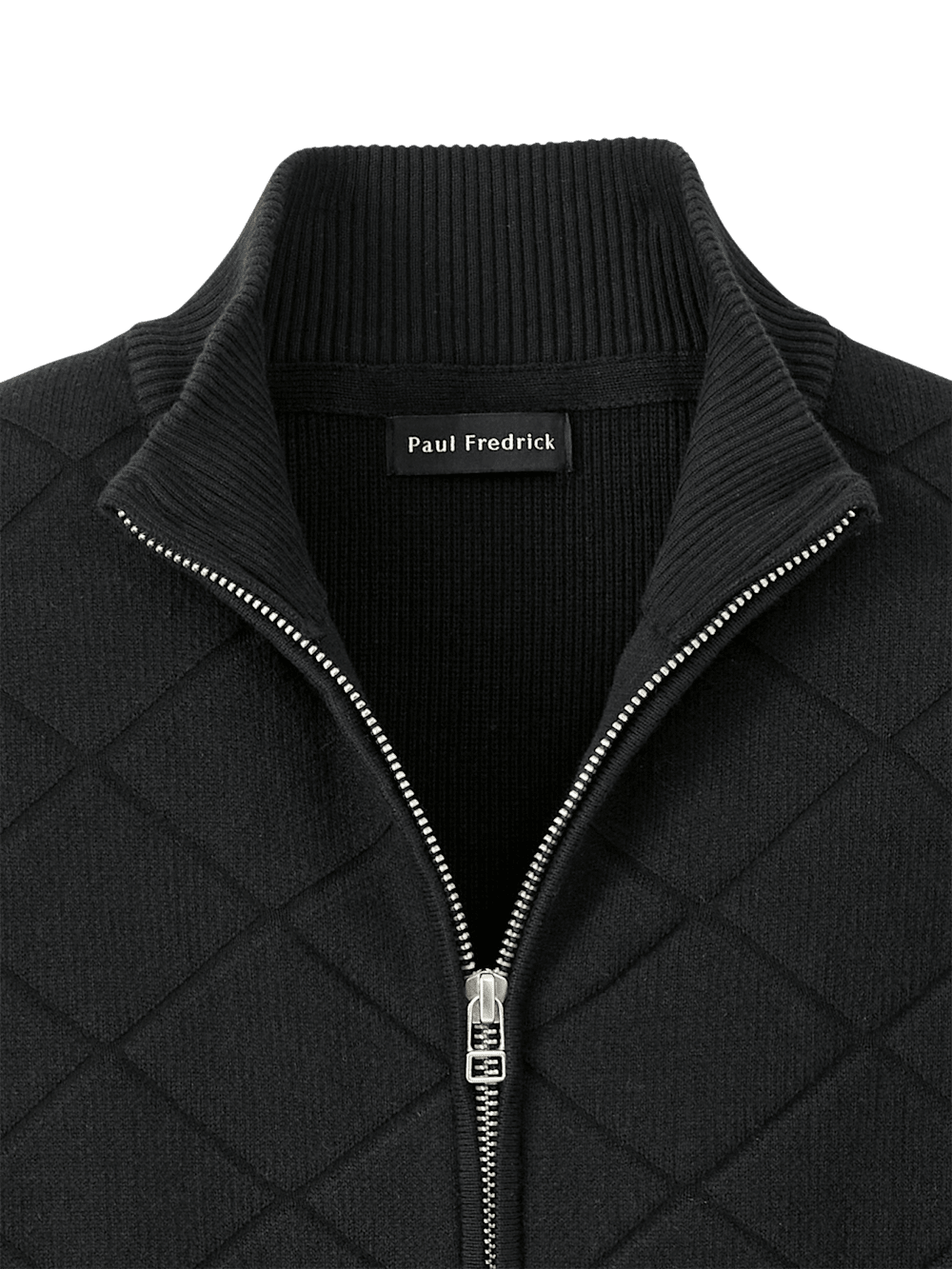 Cotton Full Zip Mock Neck Sweater Black Paul Fredrick