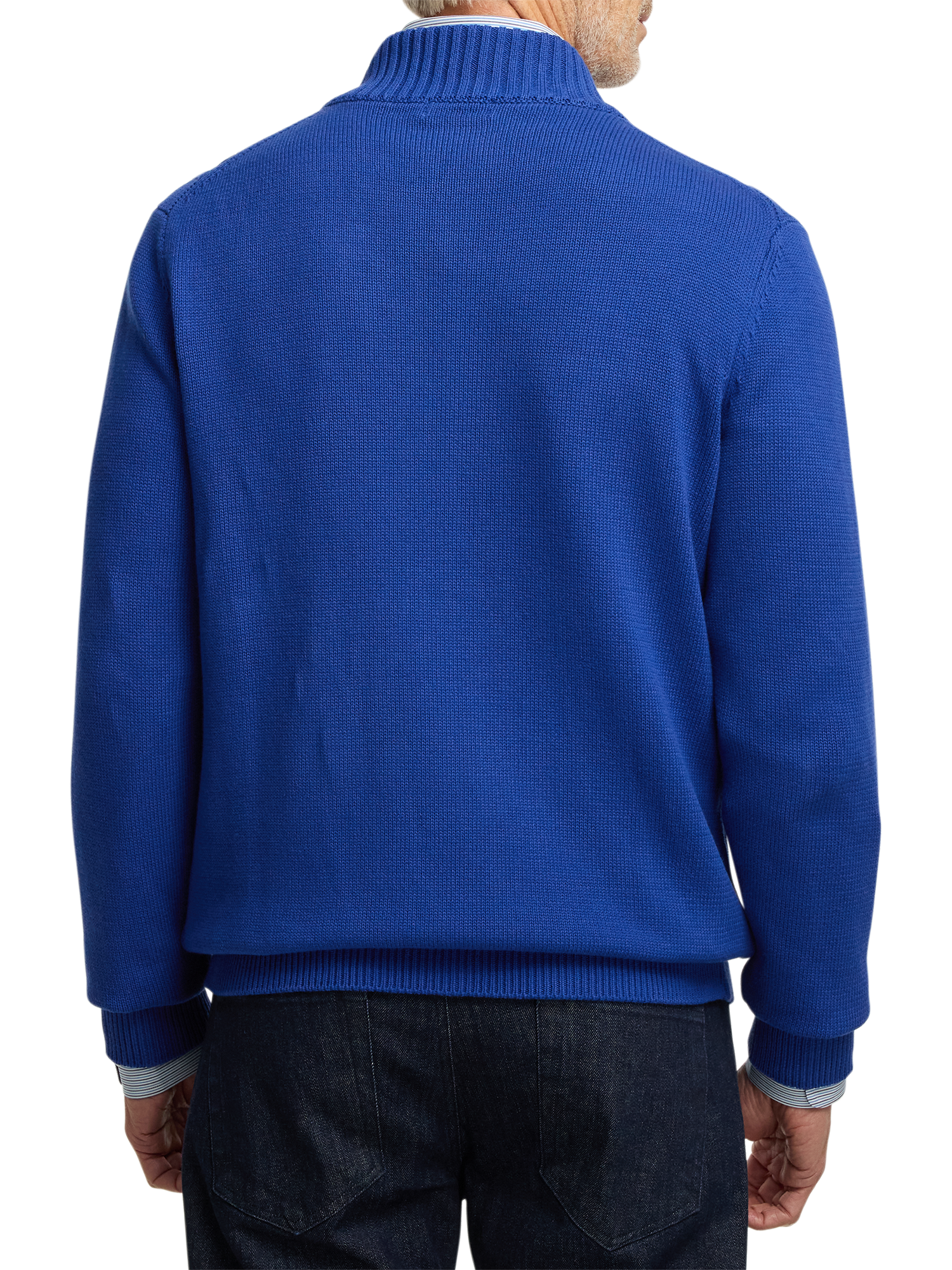 Cotton Cable Full Zip Mock Neck Sweater - Cobalt