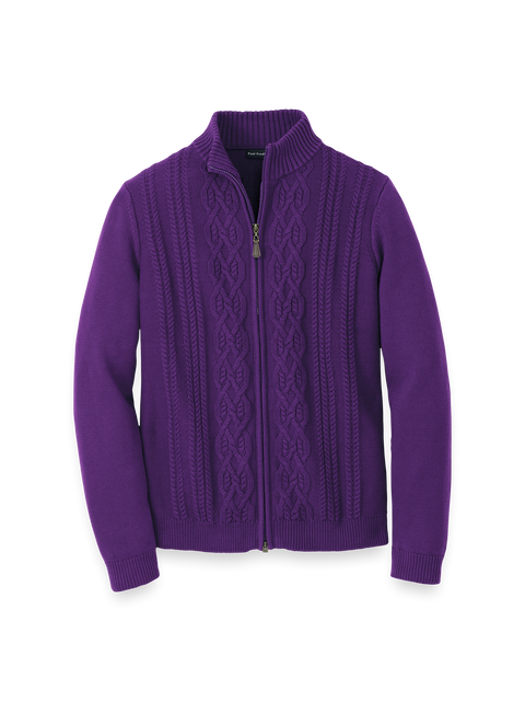 Cotton Cable Full Zip Mock Neck Sweater - Purple – Paul Fredrick