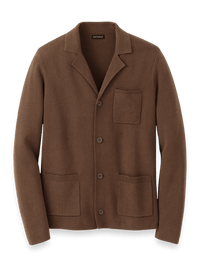 Cotton Notch Lapel Cardigan Sweater - Brown
