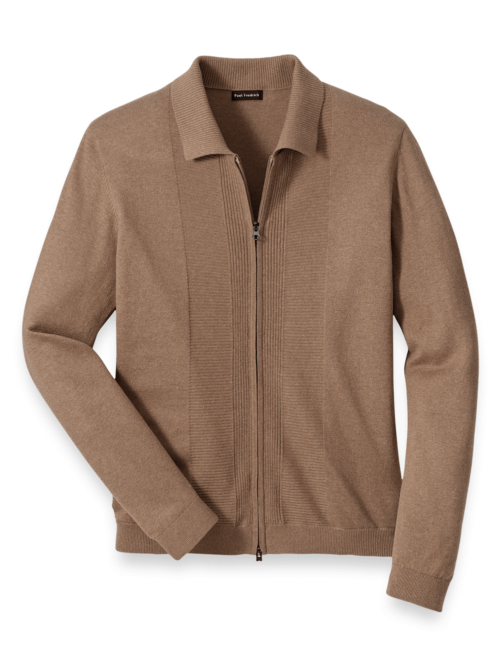 Product Image of Silk Cotton Cashmere Full Zip Polo-Camel