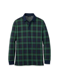 Cotton Jersey Three Button Plaid Polo With Solid Trims - Navy/Green