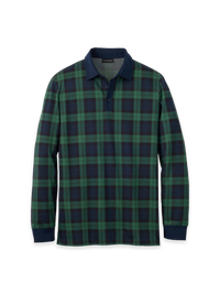 Cotton Jersey Three Button Plaid Polo With Solid Trims - Navy/Green