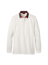 Cotton Jersey Three Button Polo With Red Plaid Collar - White Multi