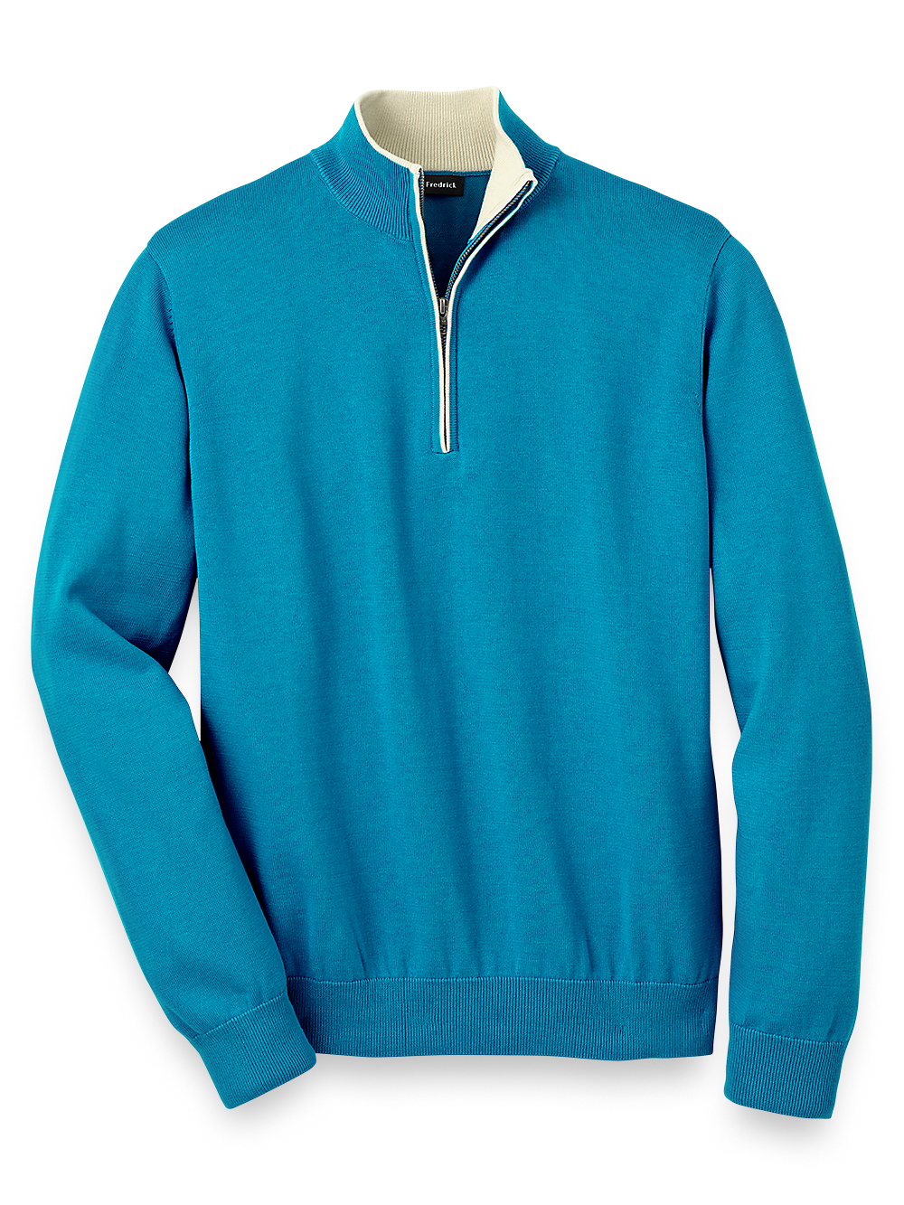 Product Image of Supima Cotton Zip Mock Neck Sweater-Turquoise