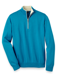 Supima Cotton Zip Mock Neck Sweater - Turquoise
