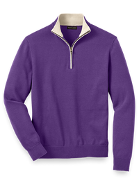Supima Cotton Zip Mock Neck Sweater - Purple
