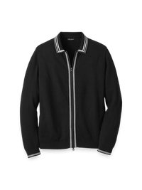 Cotton Full Zip Polo - Black