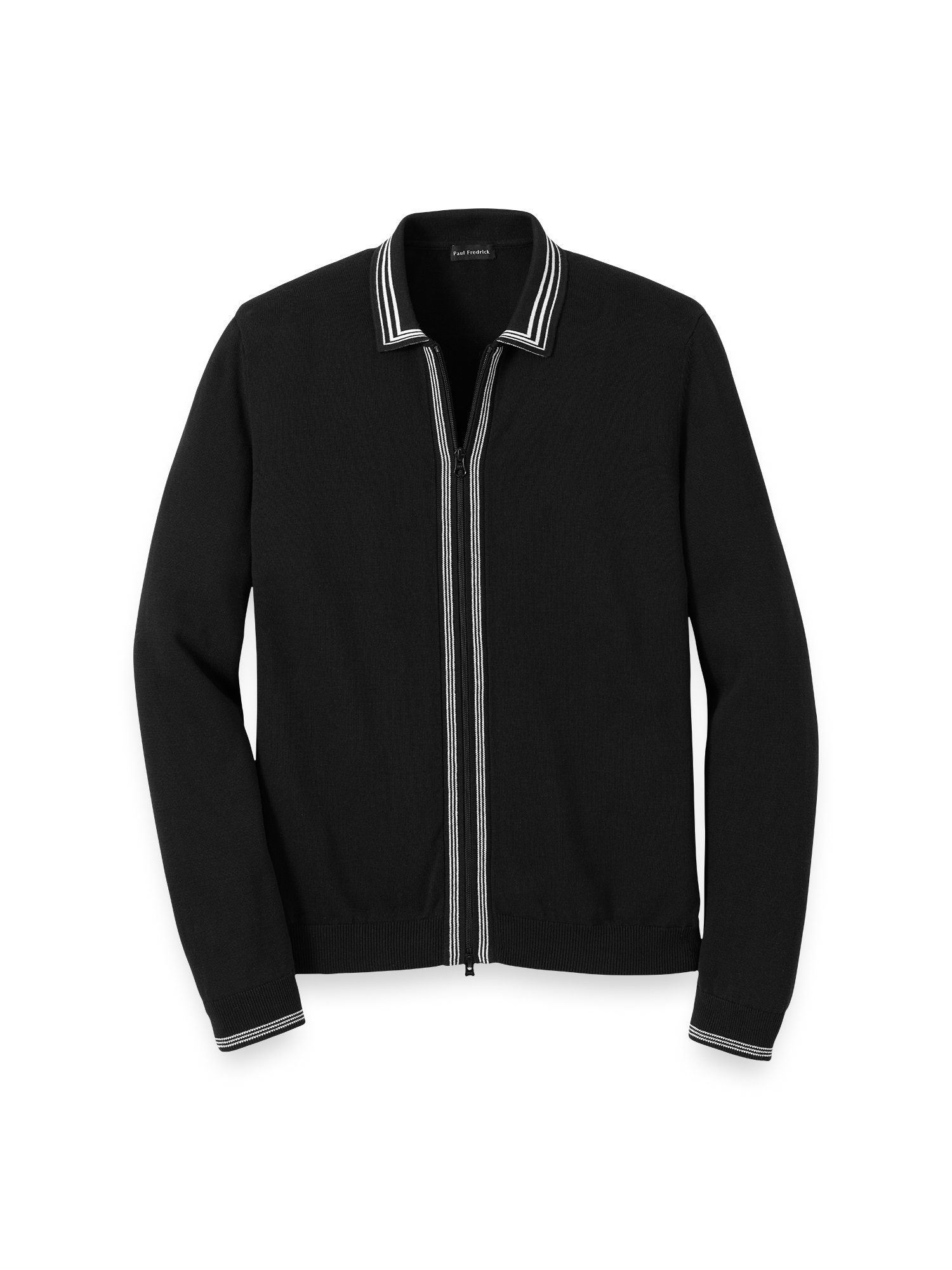 Cotton Full Zip Polo - Black