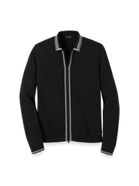 Cotton Full Zip Polo - Black