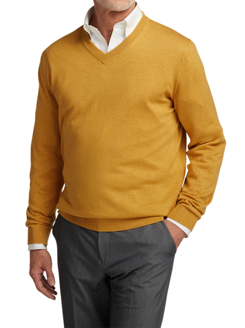 Supima Cotton V-neck Sweater - Mustard – Paul Fredrick