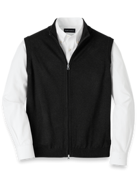 Cotton Full Zip Mock Neck Vest - Black