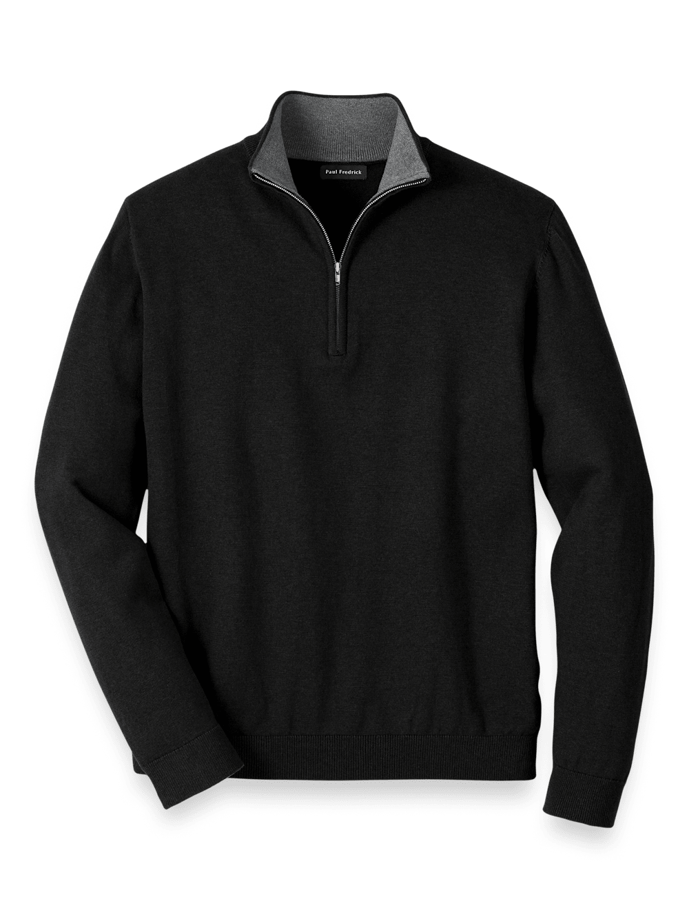 Product Image of Supima Cotton Quarter Zip Mock Neck Sweater-Black