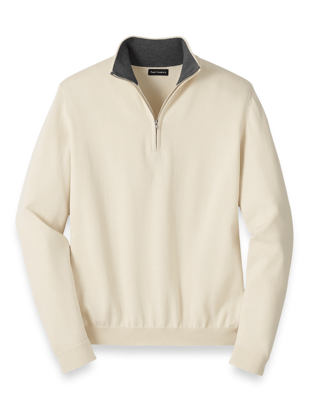 Product Image of Supima Cotton Quarter Zip Mock Neck Sweater-Ivory