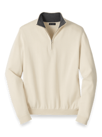 Supima Cotton Quarter Zip Mock Neck Sweater - Ivory