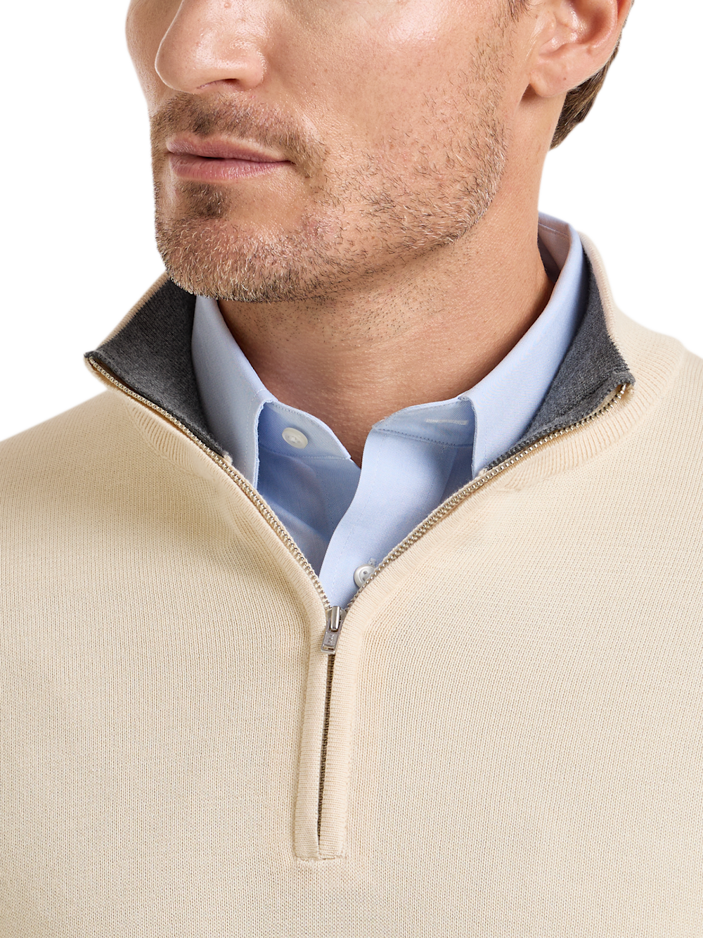Alternate Shot of Men's Ivory Solid Knitwear  - 2