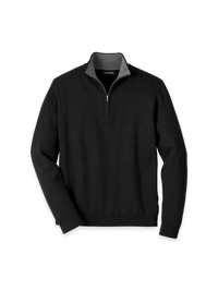 Supima Cotton Quarter Zip Mock Neck Sweater - Black