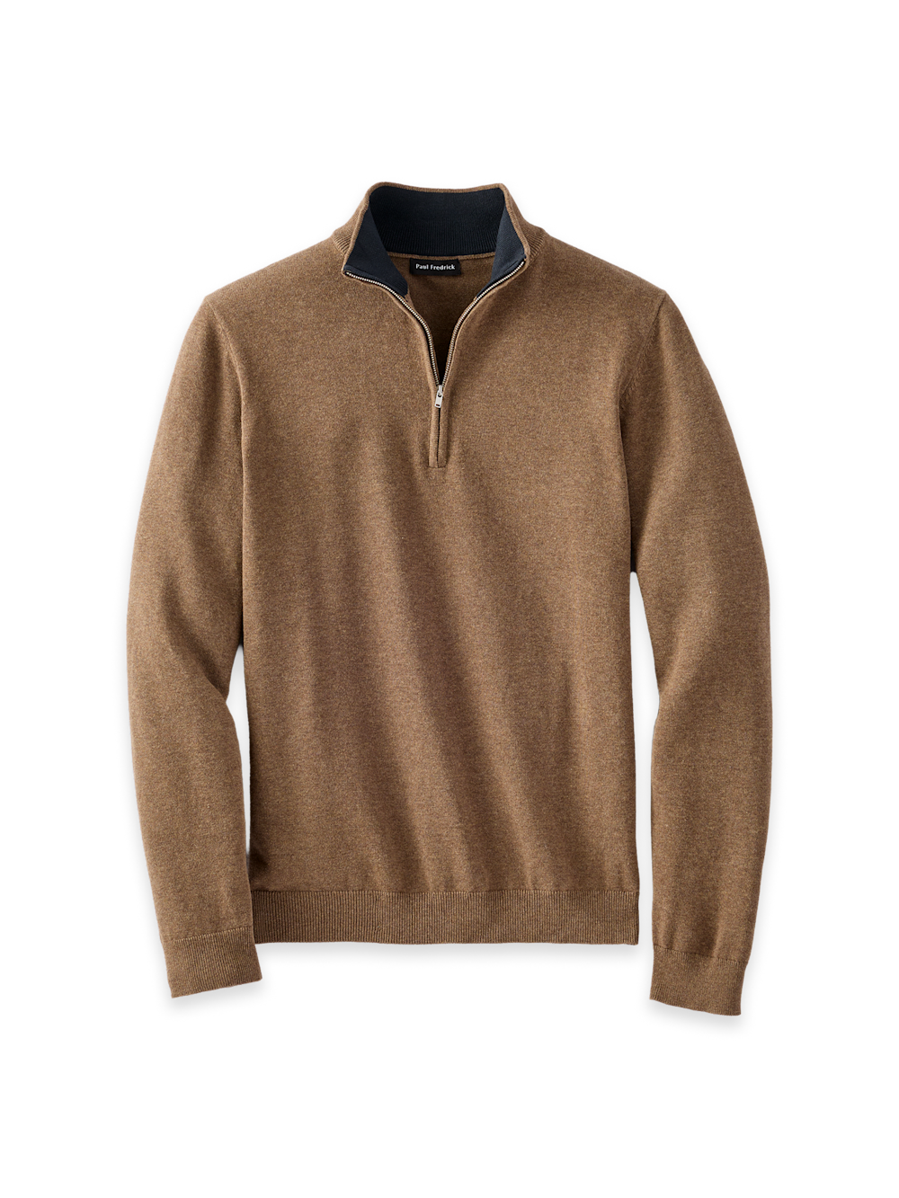 Men's Brown Solid Knitwear #Product Image of Supima Cotton Quarter Zip Mock Neck Sweater-Brown