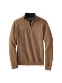 Supima Cotton Quarter Zip Mock Neck Sweater - Brown