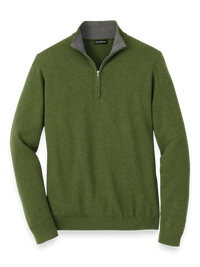 Supima Cotton Quarter Zip Mock Neck Sweater - Olive
