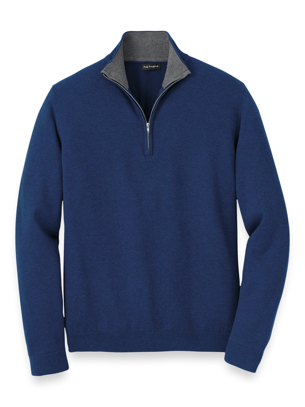Product Image of Supima Cotton Quarter Zip Mock Neck Sweater-Dark Blue