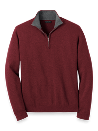 Supima Cotton Quarter Zip Mock Neck Sweater - Burgundy