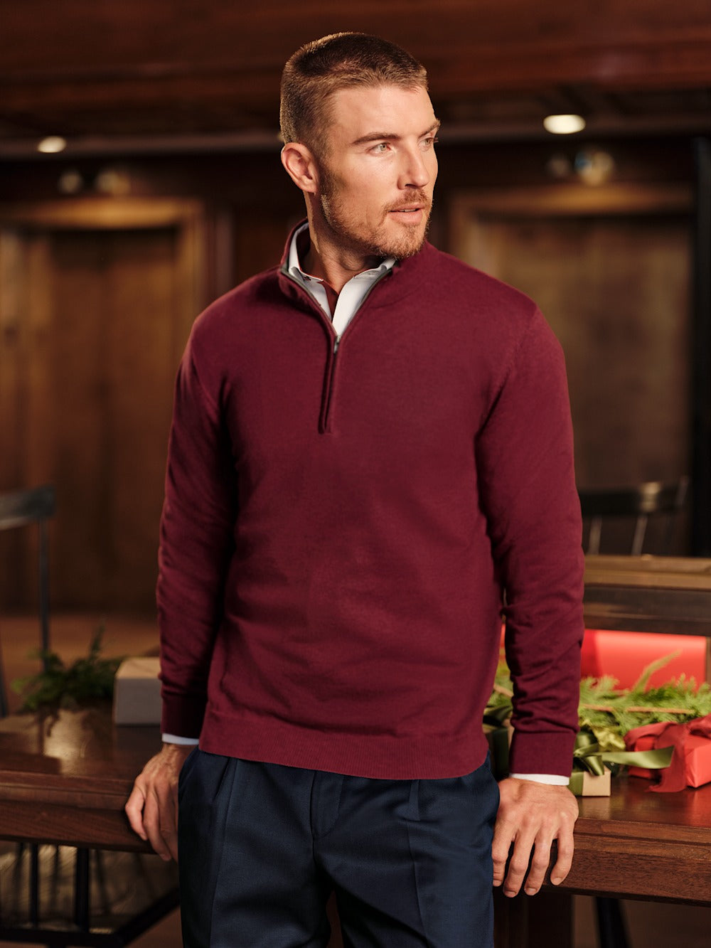 Alternate Shot of Men's Burgundy Solid Knitwear  - 6