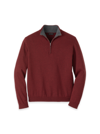Supima Cotton Quarter Zip Mock Neck Sweater - Burgundy