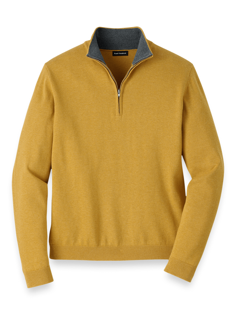 Product Image of Supima Cotton Quarter Zip Mock Neck Sweater-Mustard