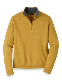 Supima Cotton Quarter Zip Mock Neck Sweater - Mustard