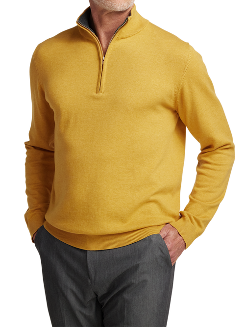 Supima Cotton Quarter Zip Mock Neck Sweater Mustard – Paul Fredrick