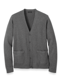 Supima Cotton Button Front Cardigan - Medium Grey