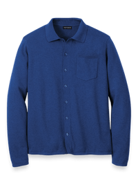 Supima Cotton Button Front Polo - Dark Blue