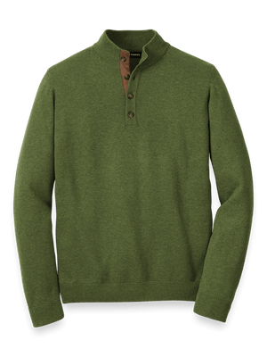 Supima Cotton Four Button Mock Neck Sweater - Olive