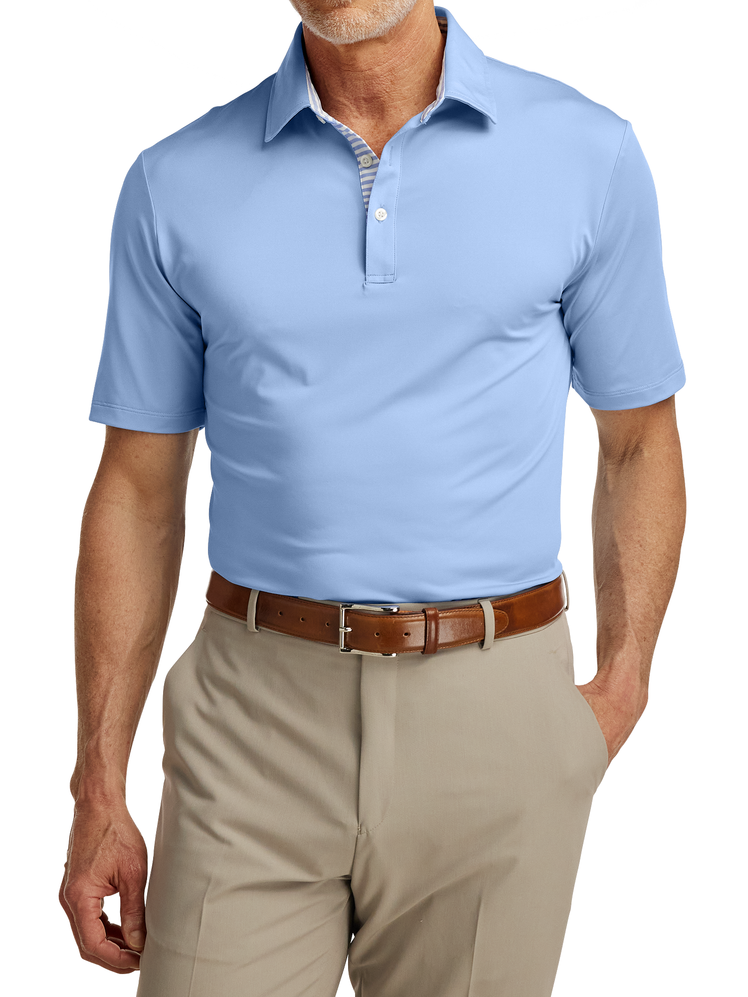 Performance Blend Three Button Polo - Light Blue